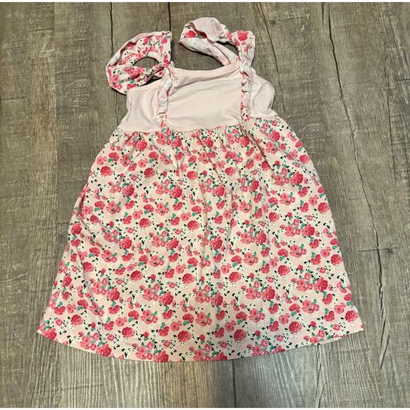 Ruffle Butts Girls Dress 4T Pink Floral Sleeveless Ruffle Straps Summer Outfit - Picture 1 of 3